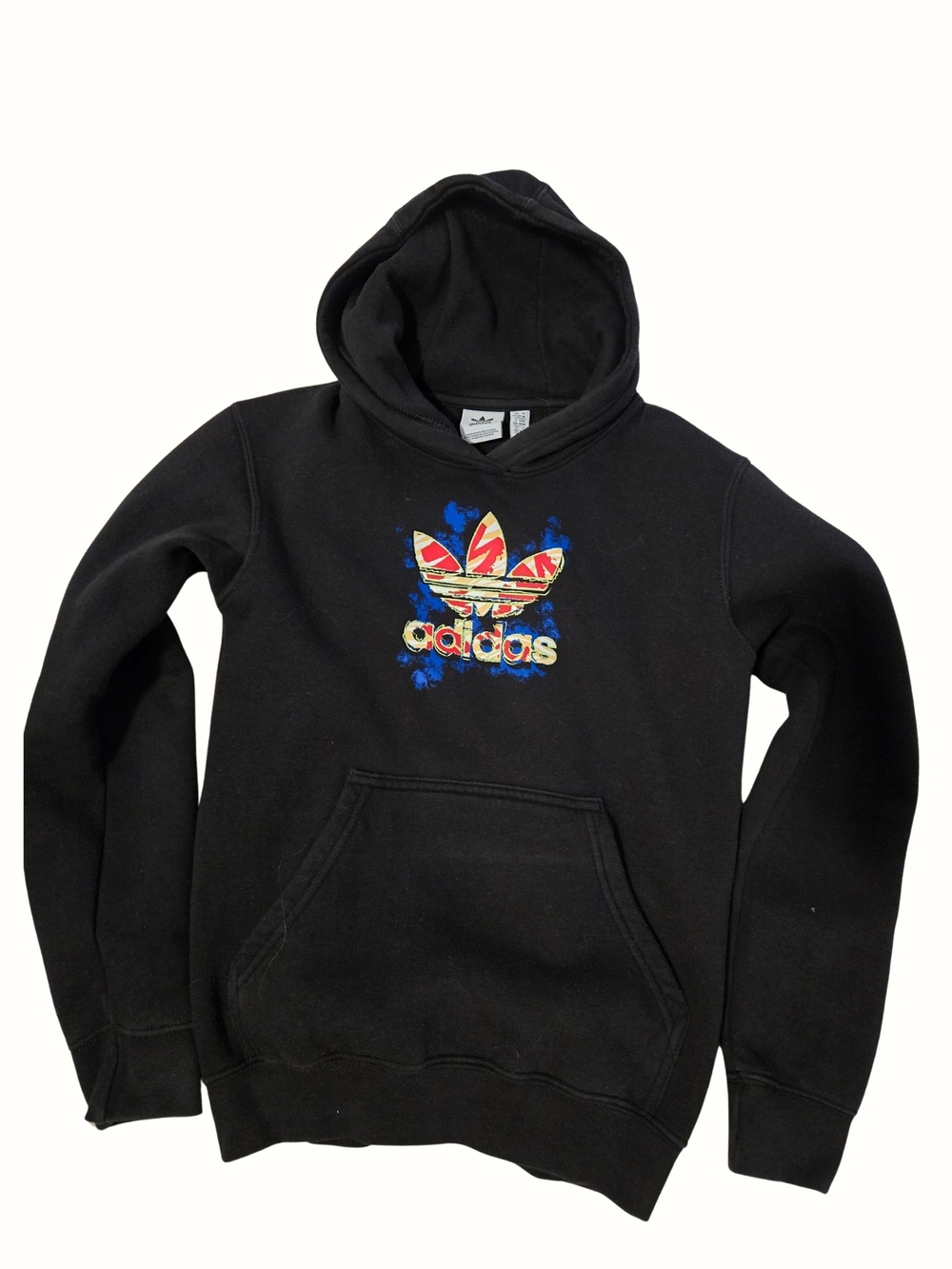 adidas Black Hoodie with Multicolor Trefoil Graphic